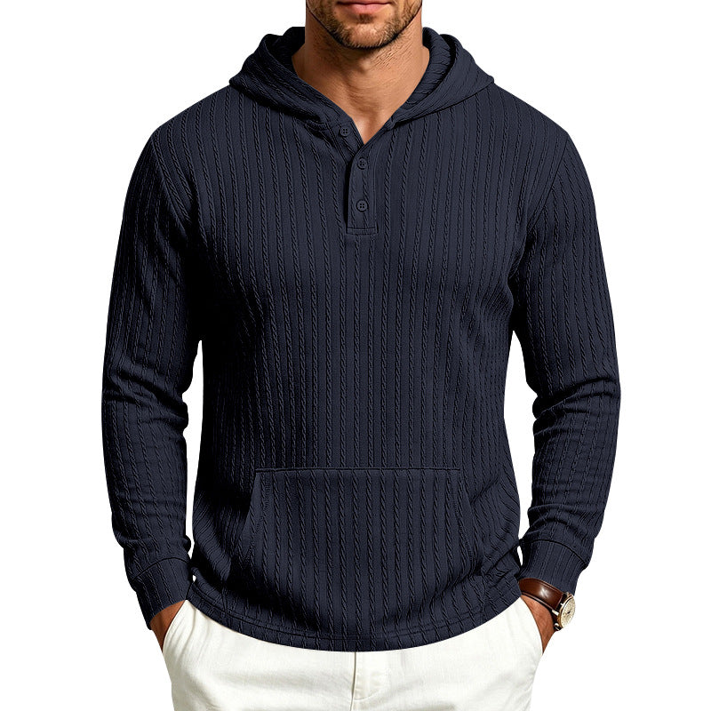 Men's Hooded Henley Long Sleeve | Relaxed Textured Pocket Shirt