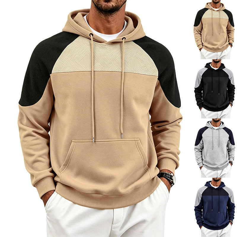 Men's Colorblock Textured Hoodie | Relaxed Fit Pullover Sweatshirt