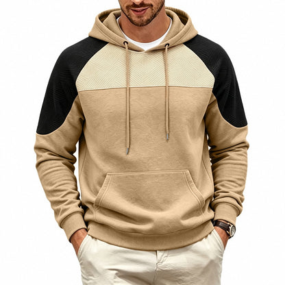 Men's Colorblock Textured Hoodie | Relaxed Fit Pullover Sweatshirt