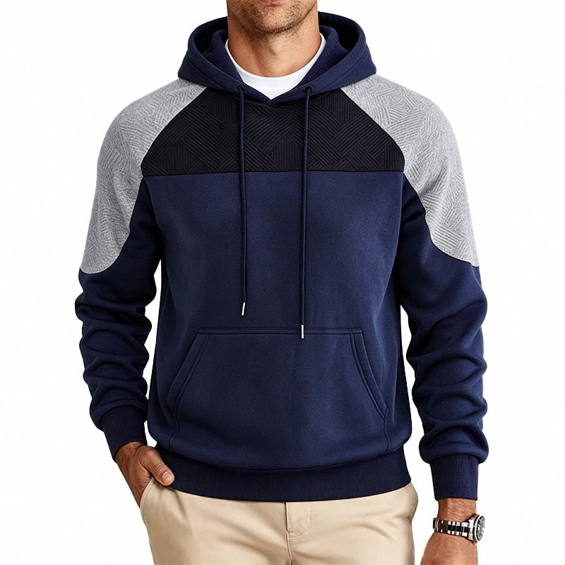 Men's Colorblock Textured Hoodie | Relaxed Fit Pullover Sweatshirt