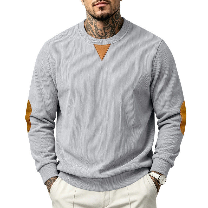 Men's Corduroy Crew Neck Sweatshirt | Relaxed Fit Embroidered Long Sleeve Top