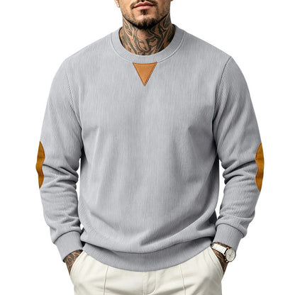 Men's Corduroy Crew Neck Sweatshirt | Relaxed Fit Embroidered Long Sleeve Top