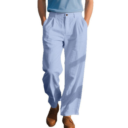 Men's Linen Relaxed Straight-Leg Pants