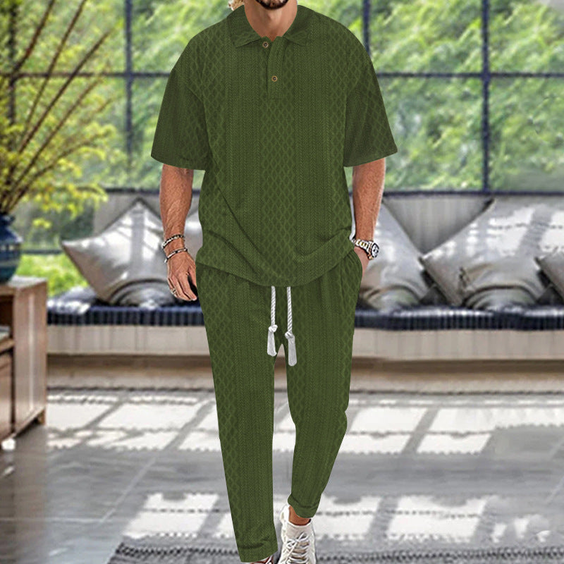 Men's solid-color short-sleeve top and long pants two-piece set