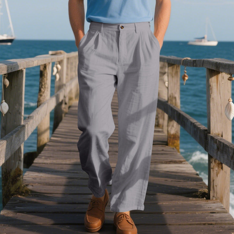 Men's Linen Relaxed Straight-Leg Pants
