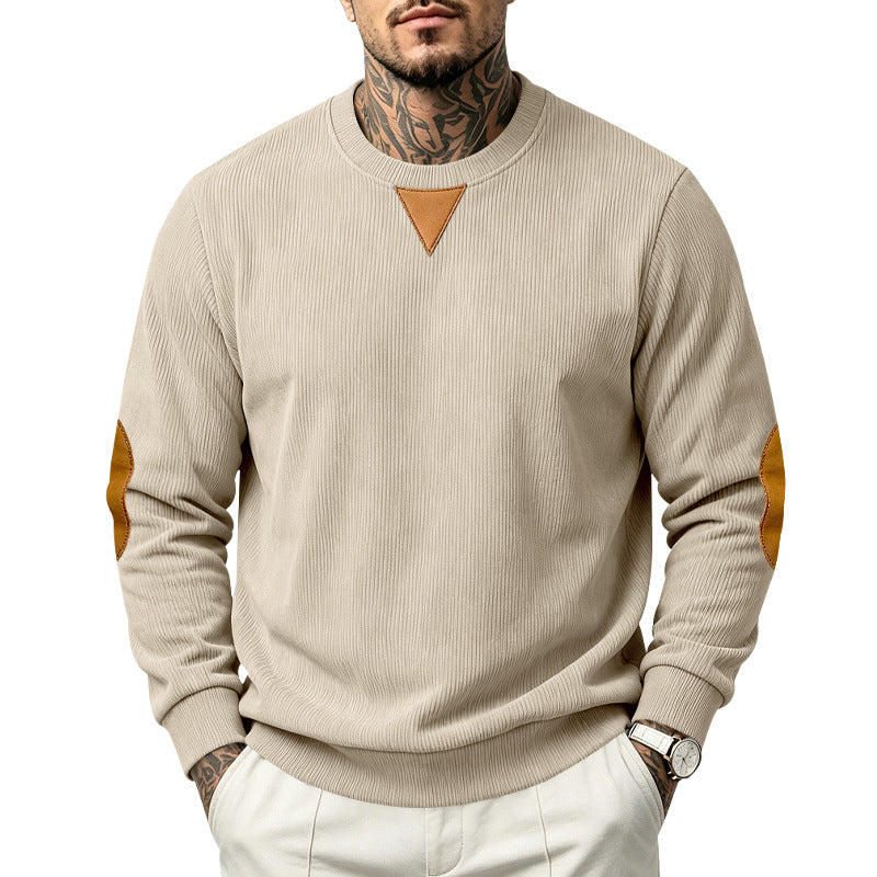 Men's Corduroy Crew Neck Sweatshirt | Relaxed Fit Embroidered Long Sleeve Top