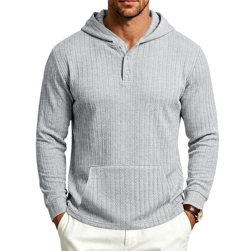 Men's Hooded Henley Long Sleeve | Relaxed Textured Pocket Shirt