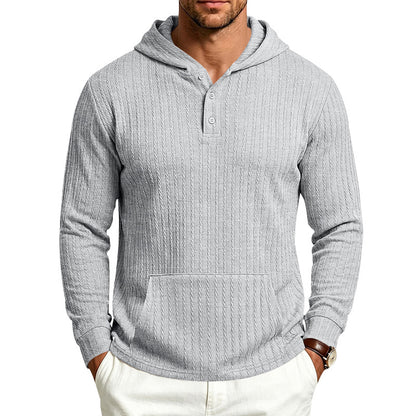 Men's Hooded Henley Long Sleeve | Relaxed Textured Pocket Shirt