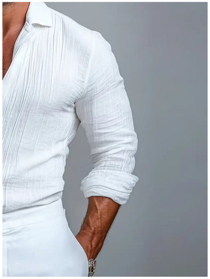 Men's Textured Crossover V-Neck Long Sleeve Pullover Shirt