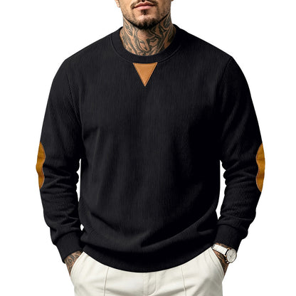 Men's Corduroy Crew Neck Sweatshirt | Relaxed Fit Embroidered Long Sleeve Top