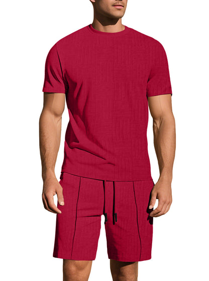 Men's Relaxed Short Sleeve Jacquard Shirt & Shorts Set