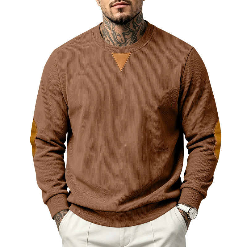 Men's Corduroy Crew Neck Sweatshirt | Relaxed Fit Embroidered Long Sleeve Top