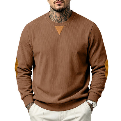 Men's Corduroy Crew Neck Sweatshirt | Relaxed Fit Embroidered Long Sleeve Top