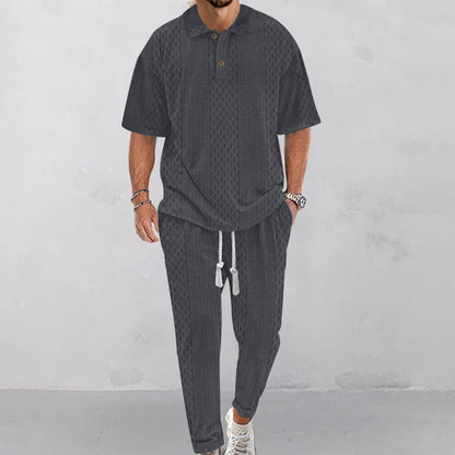 Men's solid-color short-sleeve top and long pants two-piece set