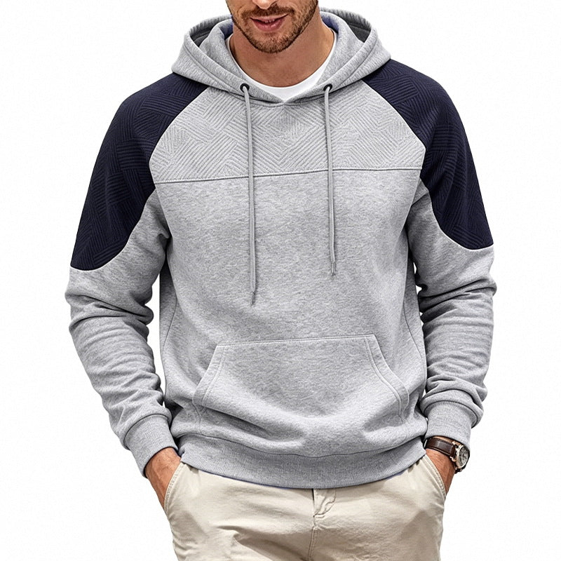 Men's Colorblock Textured Hoodie | Relaxed Fit Pullover Sweatshirt