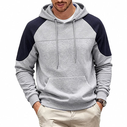 Men's Colorblock Textured Hoodie | Relaxed Fit Pullover Sweatshirt