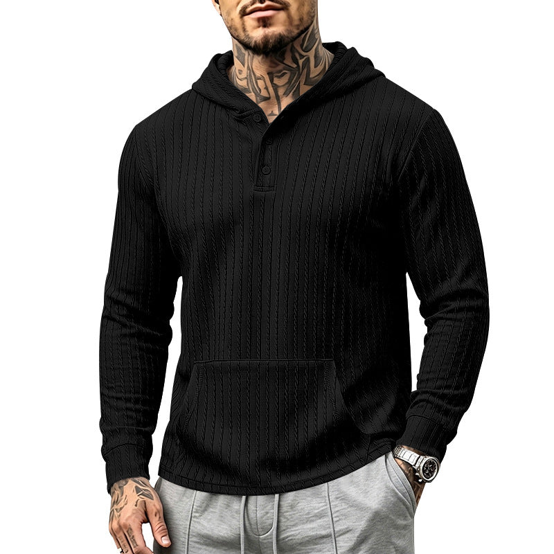 Men's Hooded Henley Long Sleeve | Relaxed Textured Pocket Shirt
