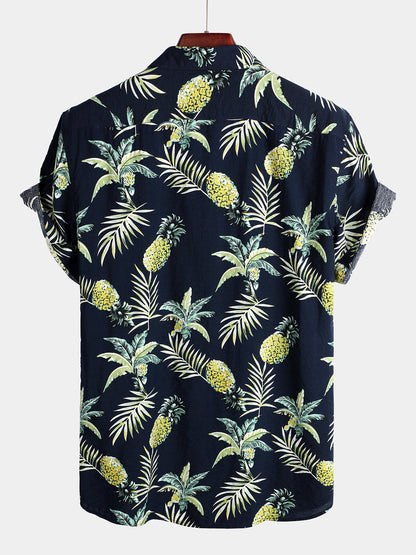 Men's Holiday Pineapple Short Sleeve Pocket Shirt
