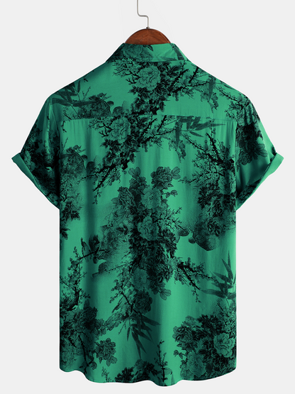 Men's Floral Vintage Summer Hawaiian Rayon Holiday Button Up Short Sleeve Shirt