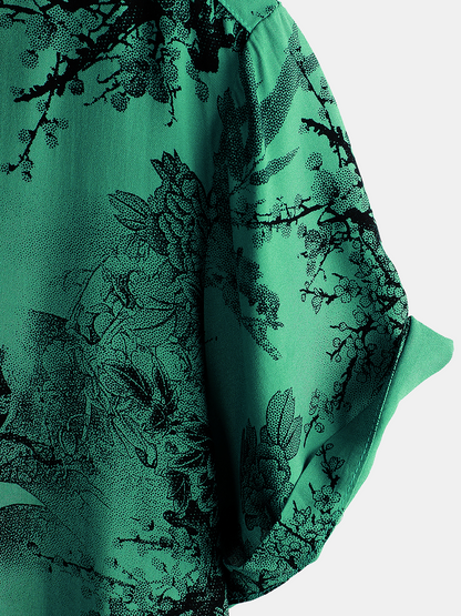 Men's Floral Vintage Summer Hawaiian Rayon Holiday Button Up Short Sleeve Shirt