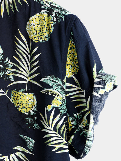Men's Holiday Pineapple Short Sleeve Pocket Shirt