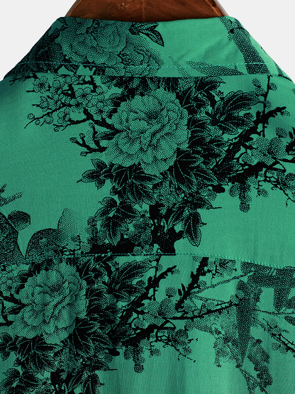 Men's Floral Vintage Summer Hawaiian Rayon Holiday Button Up Short Sleeve Shirt