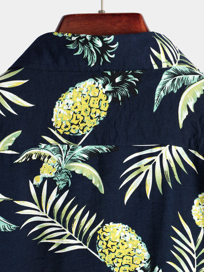 Men's Holiday Pineapple Short Sleeve Pocket Shirt
