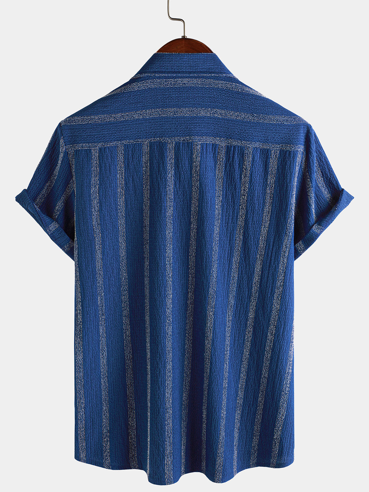 Men's Summer Striped Pocket Button Up Short Sleeve Hawaiian Shirt