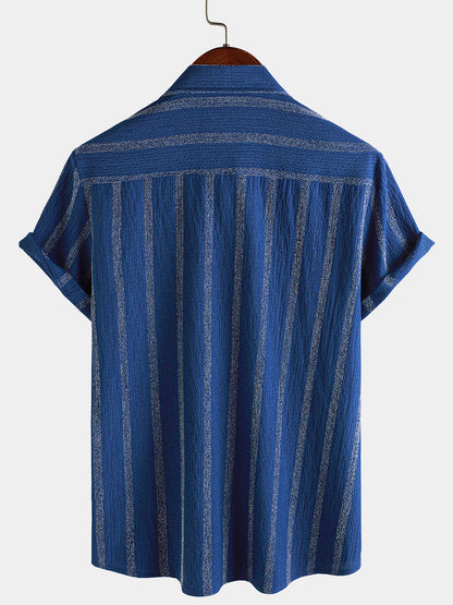 Men's Summer Striped Pocket Button Up Short Sleeve Hawaiian Shirt