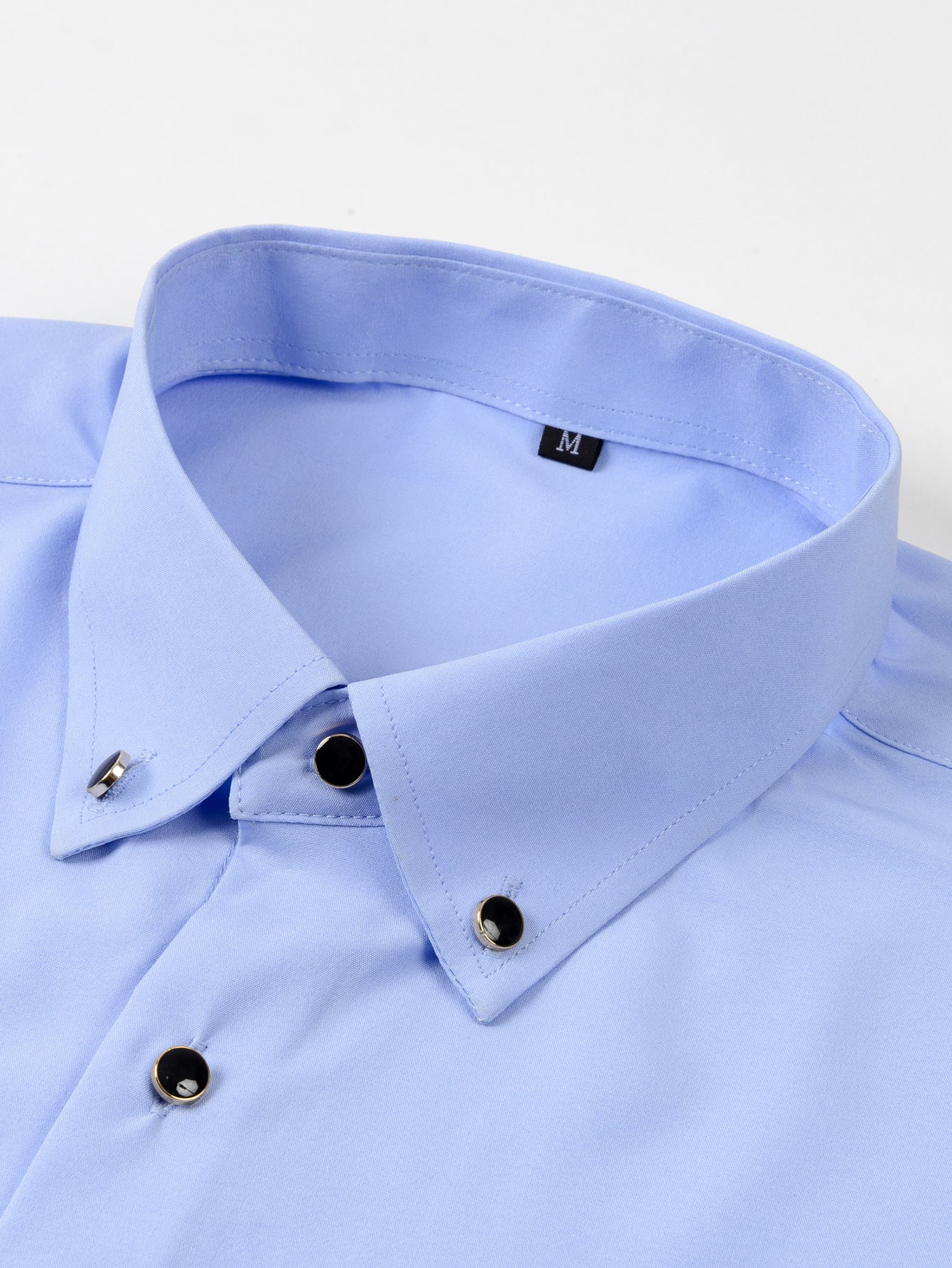 Long Sleeve Dress Shirt with Faux Gemstone Metal Rim Buttons