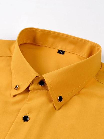 Long Sleeve Dress Shirt with Faux Gemstone Metal Rim Buttons