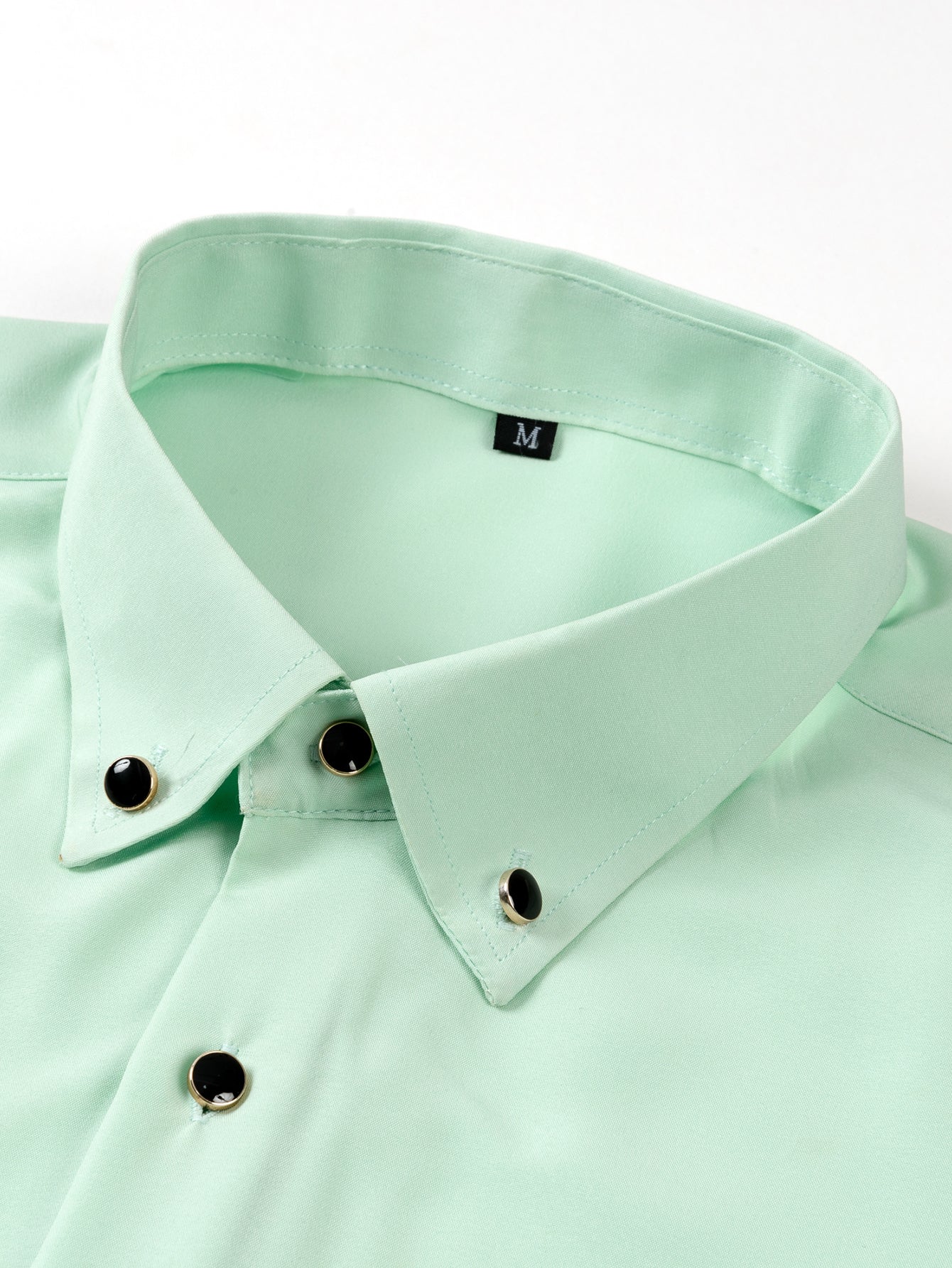 Long Sleeve Dress Shirt with Faux Gemstone Metal Rim Buttons