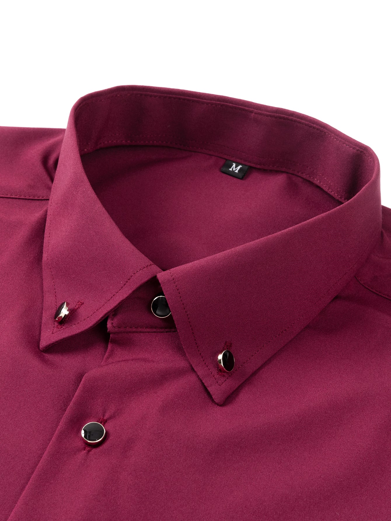 Long Sleeve Dress Shirt with Faux Gemstone Metal Rim Buttons