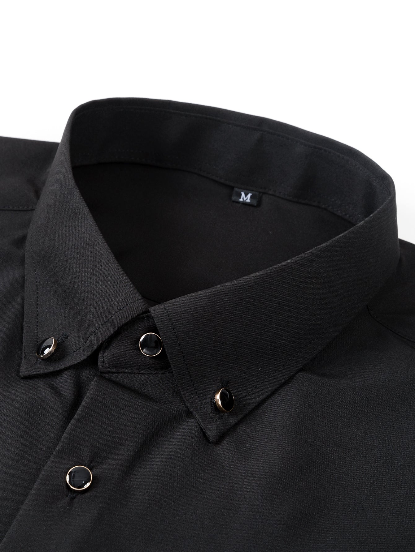 Long Sleeve Dress Shirt with Faux Gemstone Metal Rim Buttons
