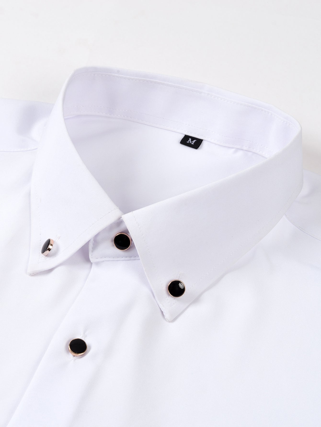 Long Sleeve Dress Shirt with Faux Gemstone Metal Rim Buttons