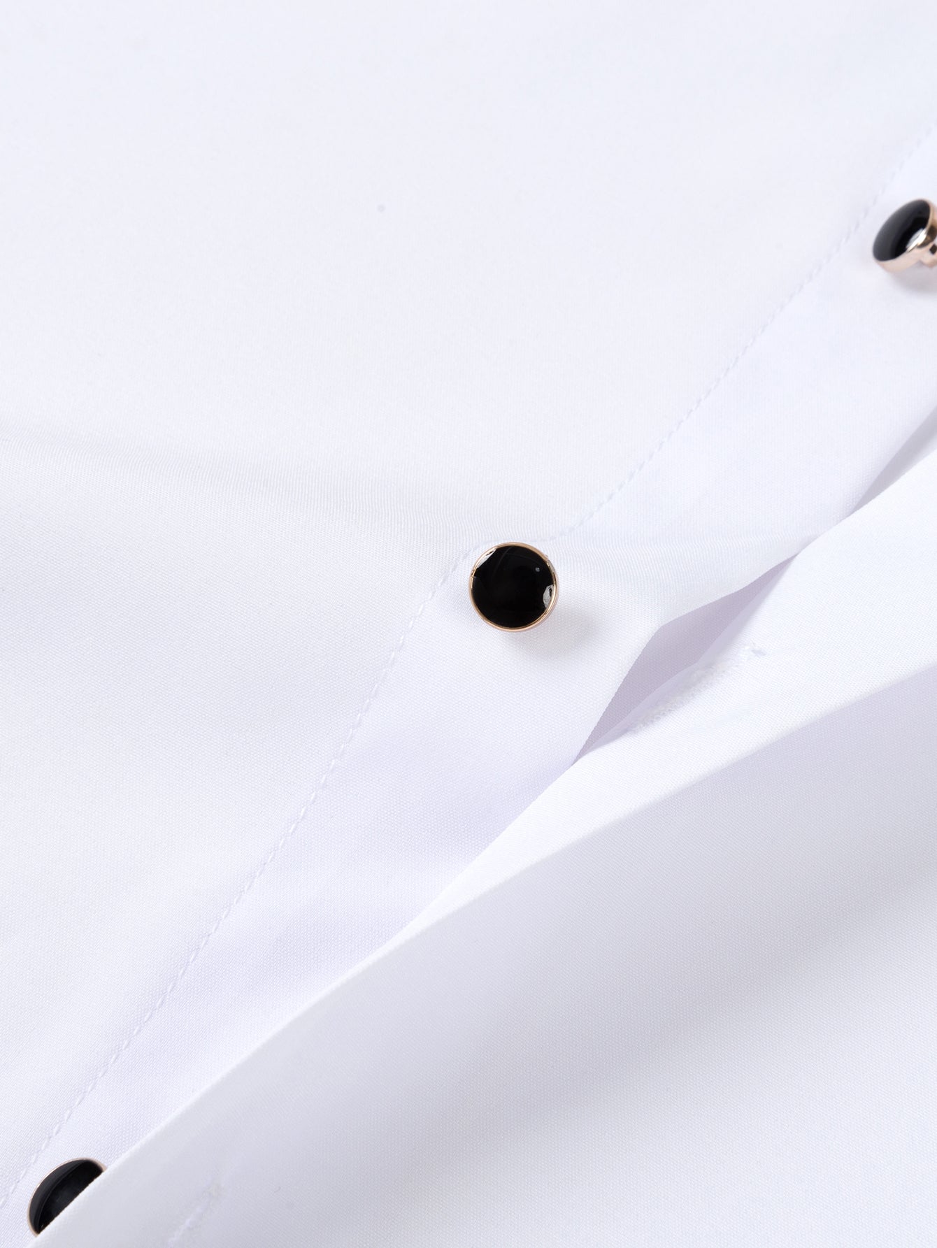 Long Sleeve Dress Shirt with Faux Gemstone Metal Rim Buttons