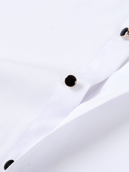 Long Sleeve Dress Shirt with Faux Gemstone Metal Rim Buttons