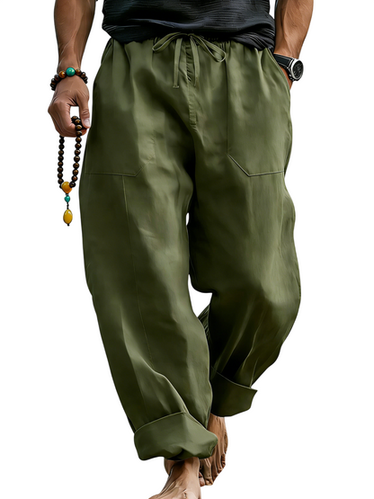 Men’s Linen Blend Loose Fit Pants  Breathable Summer Beach Trousers