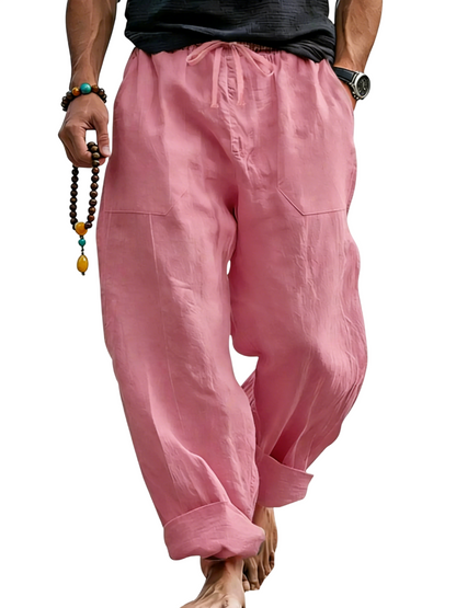 Men’s Linen Blend Loose Fit Pants  Breathable Summer Beach Trousers