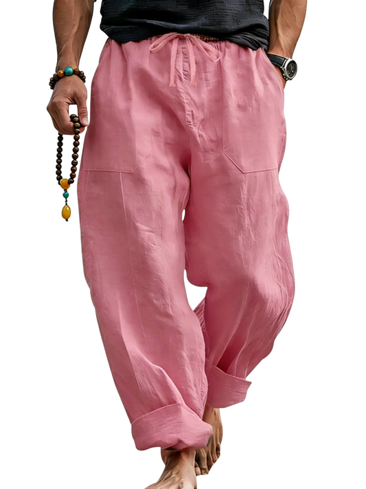 Men’s Linen Blend Loose Fit Pants  Breathable Summer Beach Trousers