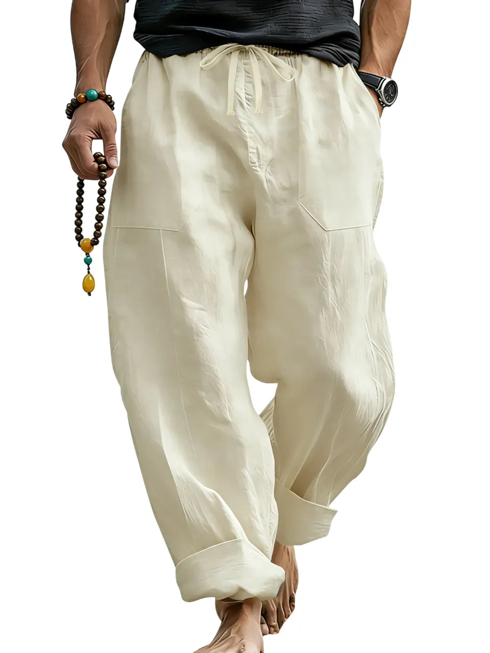 Men¡¯s Linen Blend Loose Fit Pants  Breathable Summer Beach Trousers