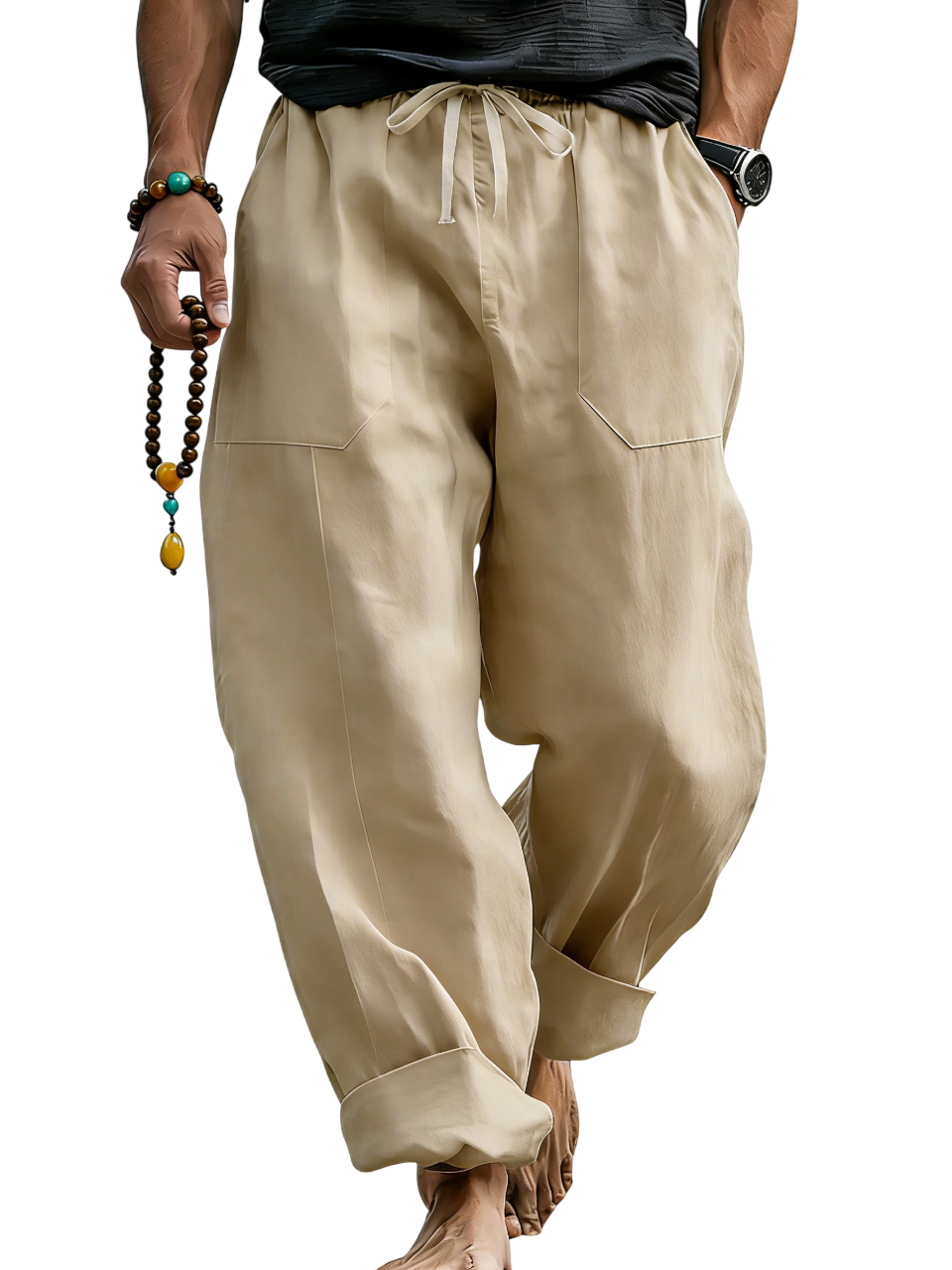 Men’s Linen Blend Loose Fit Pants  Breathable Summer Beach Trousers