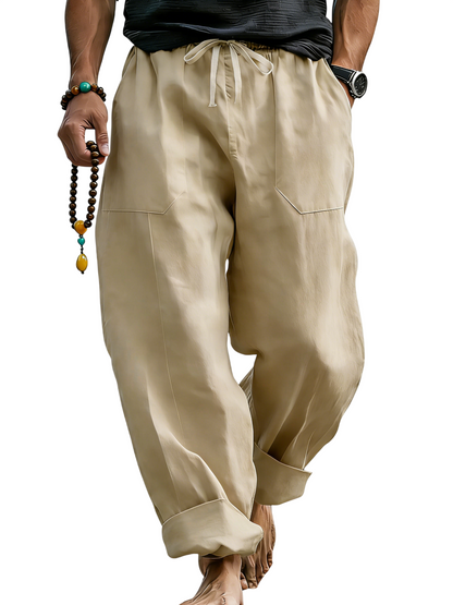 Men¡¯s Linen Blend Loose Fit Pants  Breathable Summer Beach Trousers