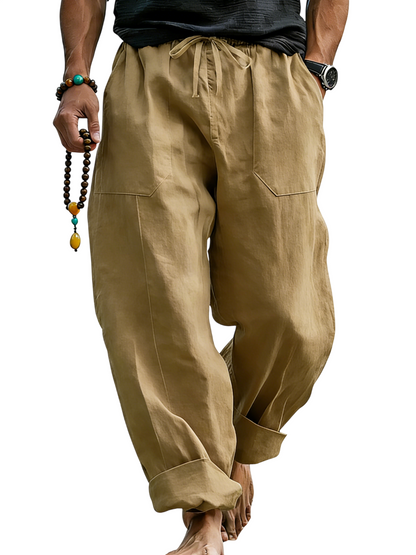 Men¡¯s Linen Blend Loose Fit Pants  Breathable Summer Beach Trousers
