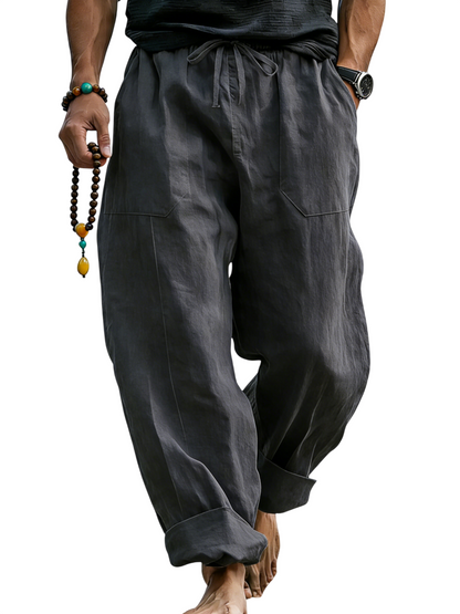 Men’s Linen Blend Loose Fit Pants  Breathable Summer Beach Trousers