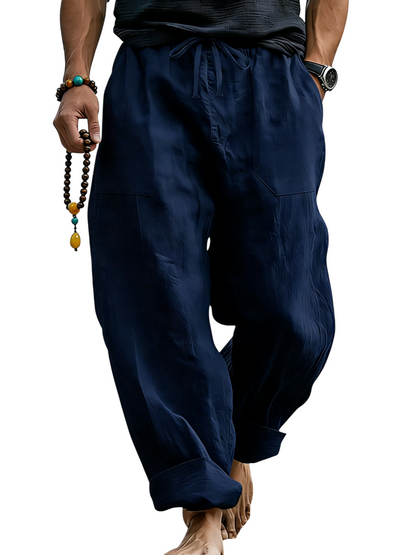 Men¡¯s Linen Blend Loose Fit Pants  Breathable Summer Beach Trousers
