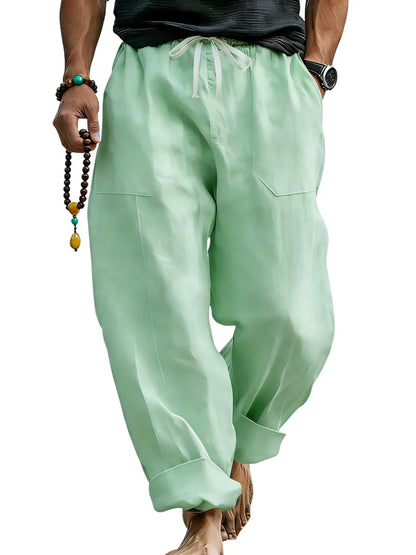 Men¡¯s Linen Blend Loose Fit Pants  Breathable Summer Beach Trousers