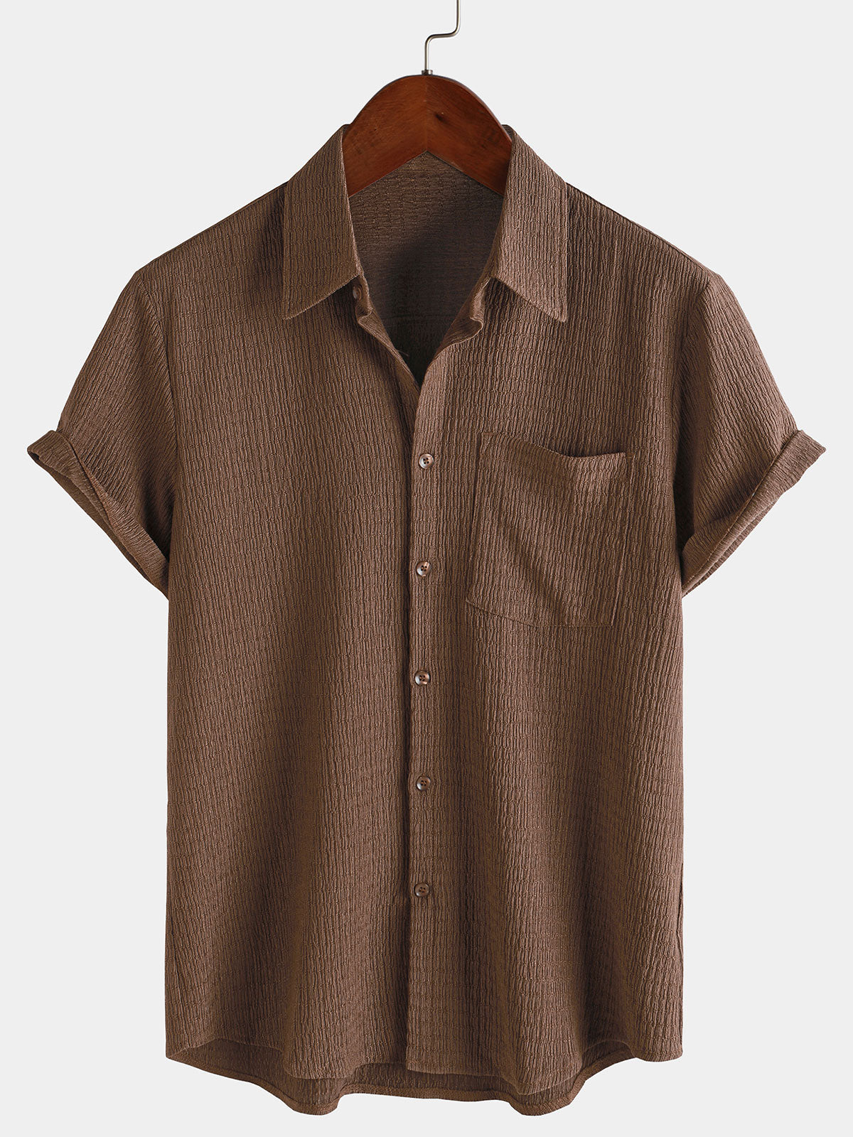 Men's Summer Solid Color Pocket Casual Short Sleeve Shirt