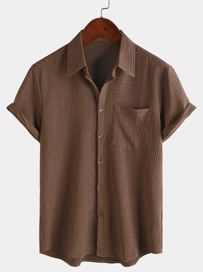 Men's Summer Solid Color Pocket Casual Short Sleeve Shirt