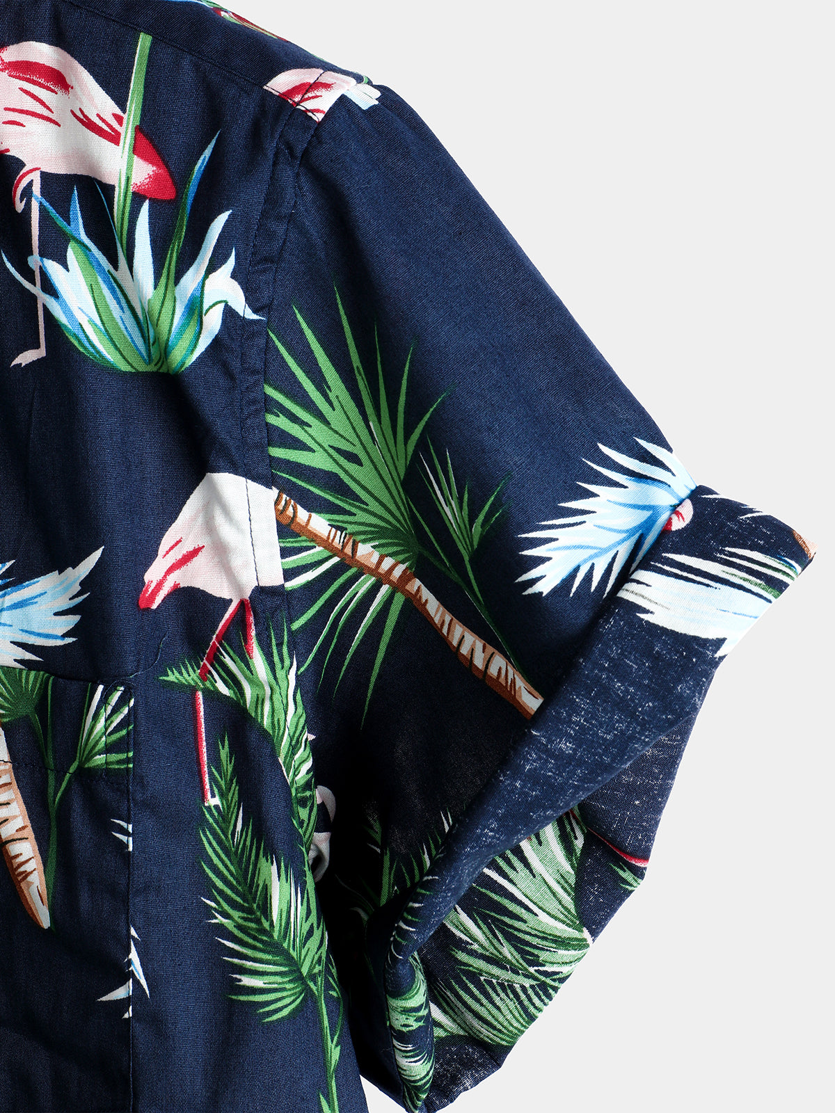 Men's Flamingo Print Cotton Hawaiian Short Sleeve Shirt